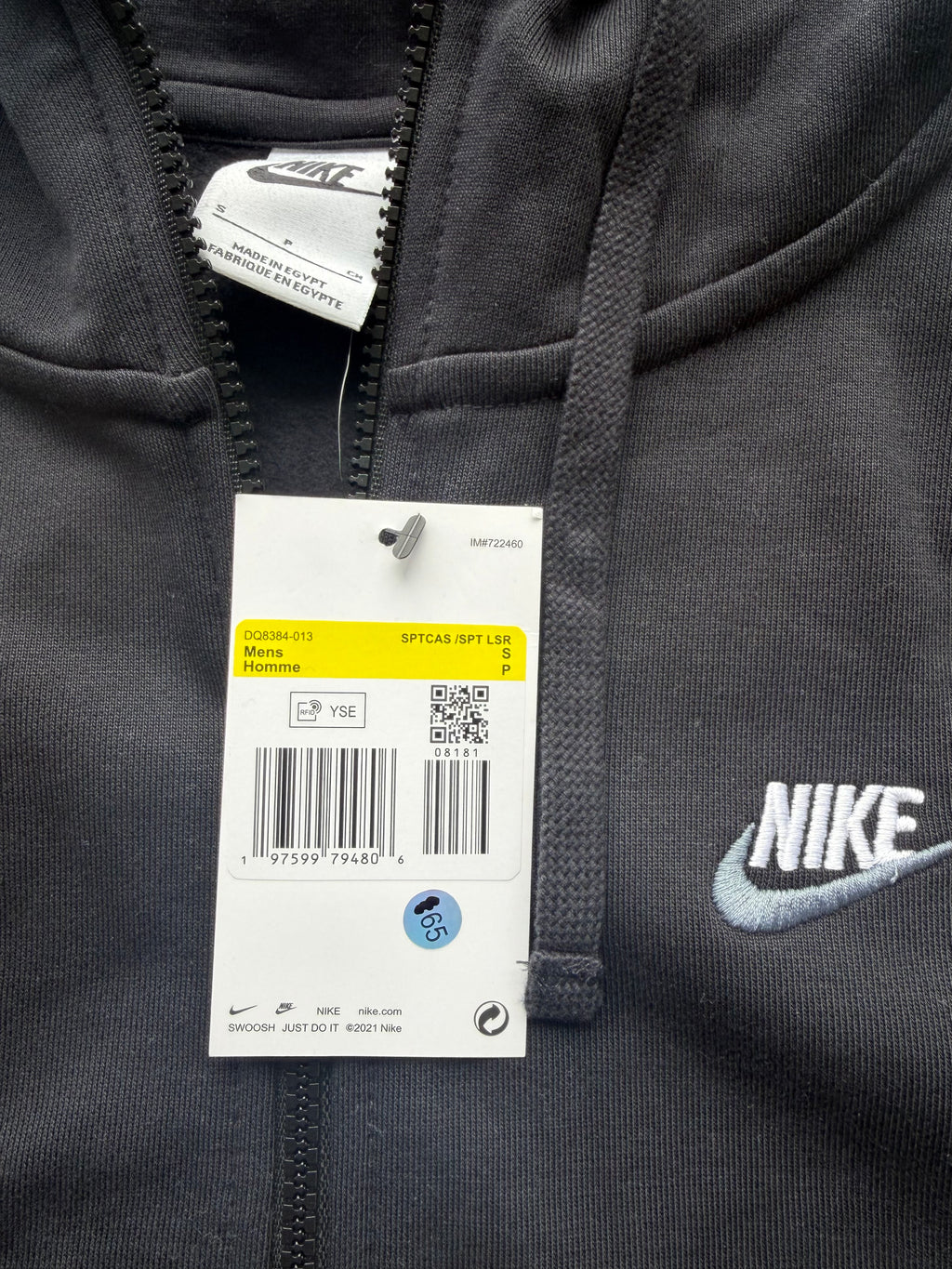 Nike Men's Black Full Zip Hooded Hoodie w/ Logo Pockets Size S DQ834-013