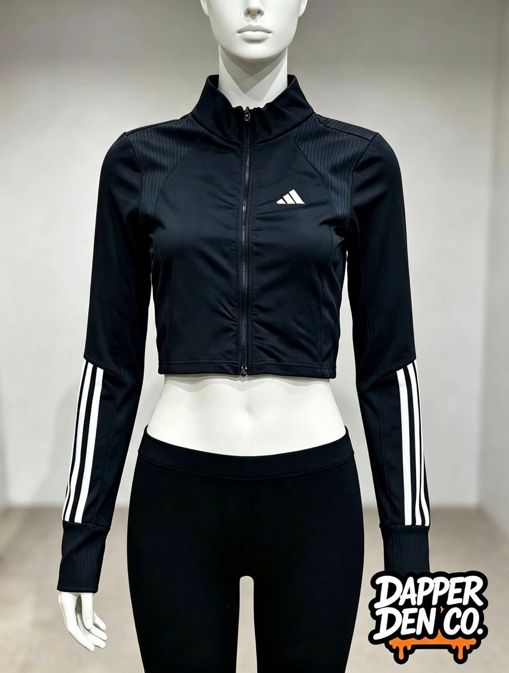 adidas Women's Black/White Cropped Track Jacket XS Full Zip Lightweight