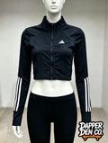 adidas Women's Black/White Cropped Track Jacket XS Full Zip Lightweight