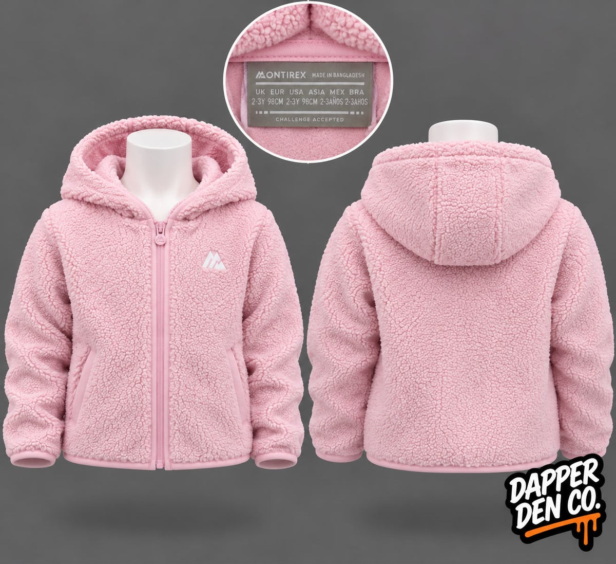 Montirex Pink Hooded Fleece Zip Jacket Polyester Logo 2-3 Years