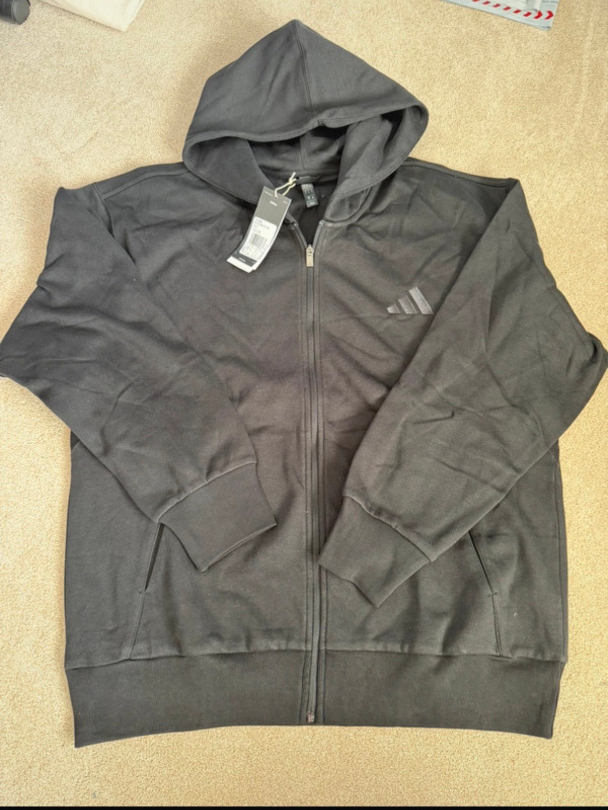 adidas Men's Black Full Zip Fleece Hooded Hoodie w/ Logo Pockets Size M IX1249