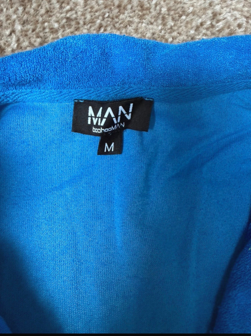 boohooMAN Men's 2pc Terry Shirt & Shorts Set Pockets Drawstring Blue M