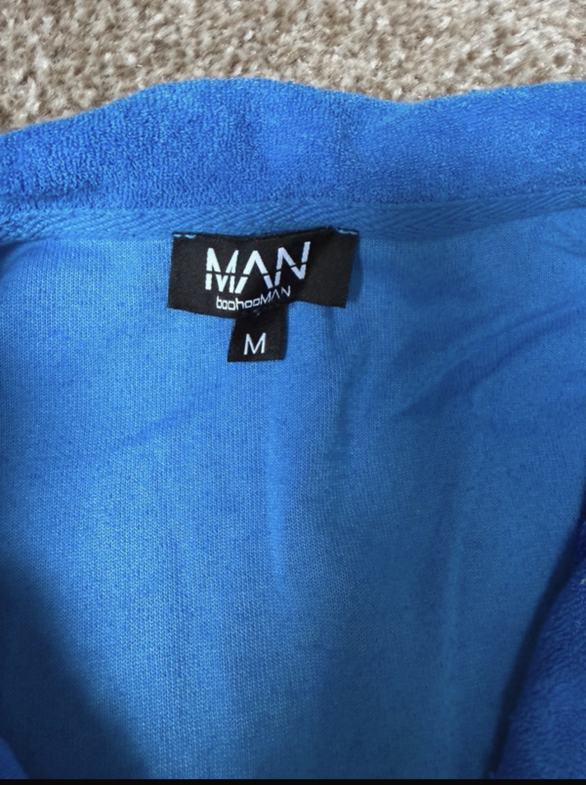 boohooMAN Men's 2pc Terry Shirt & Shorts Set Pockets Drawstring Blue M