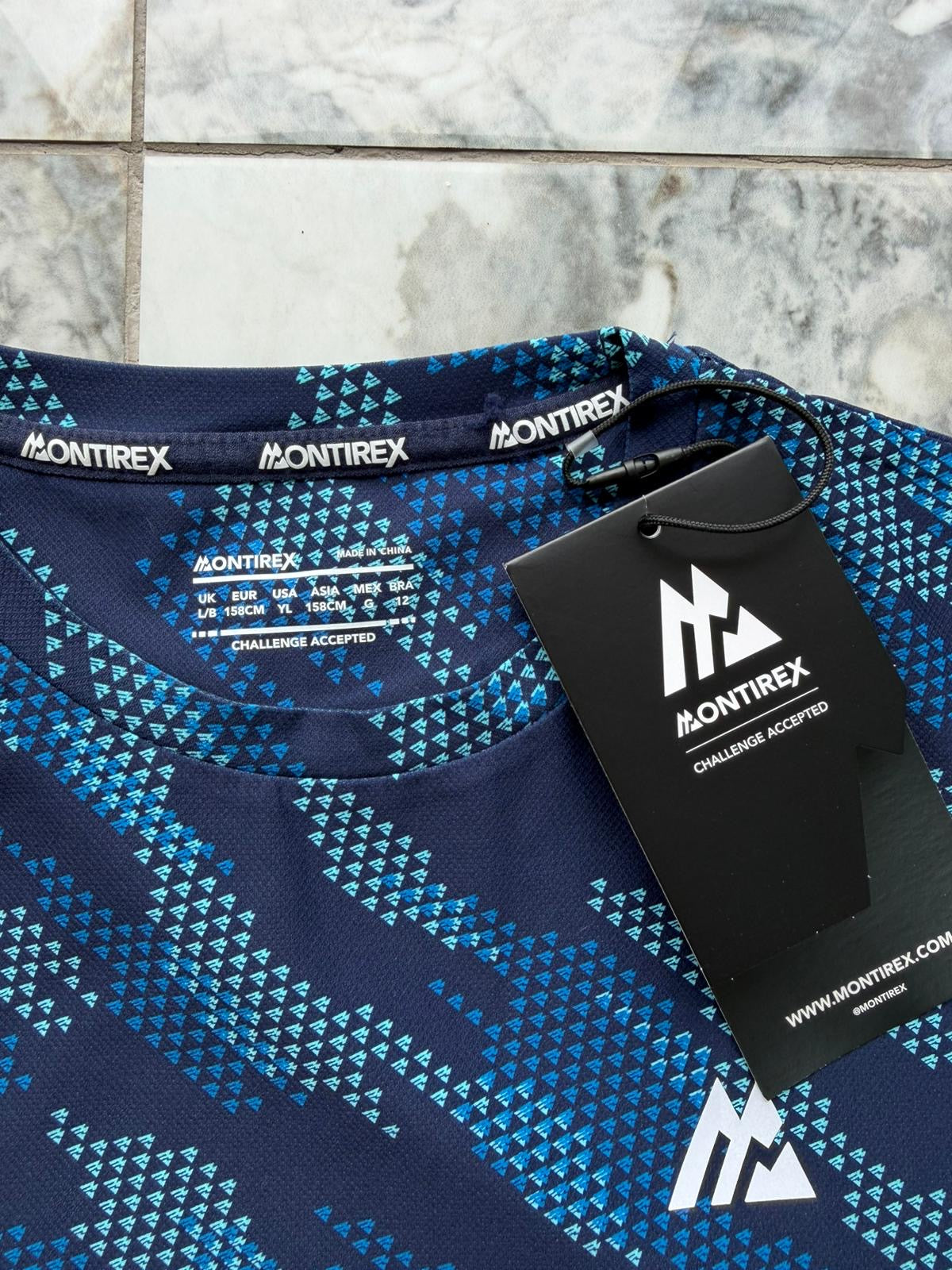 Montirex Teens Navy Blue Polyester Geometric Breathable Logo Crew T-Shirt L