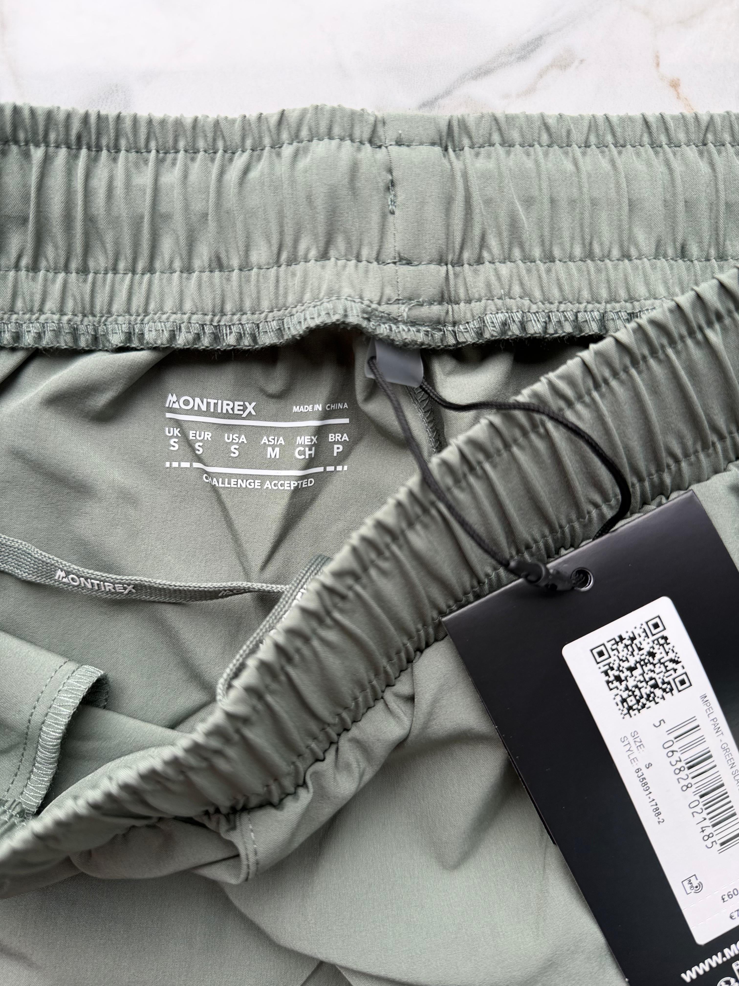 Montirex Trail Pant Men's Green Jogger Trousers Zip Pockets Drawstring Size S