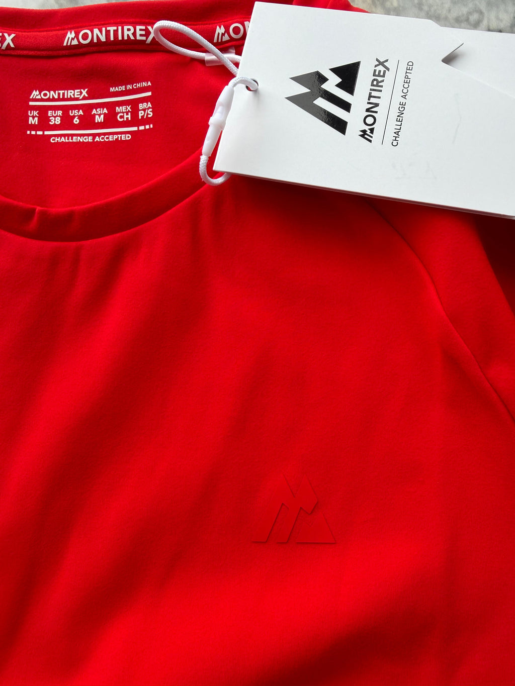 Montirex womens Red Logo Crew Neck Raglan Sleeve Activewear T-Shirt Size M
