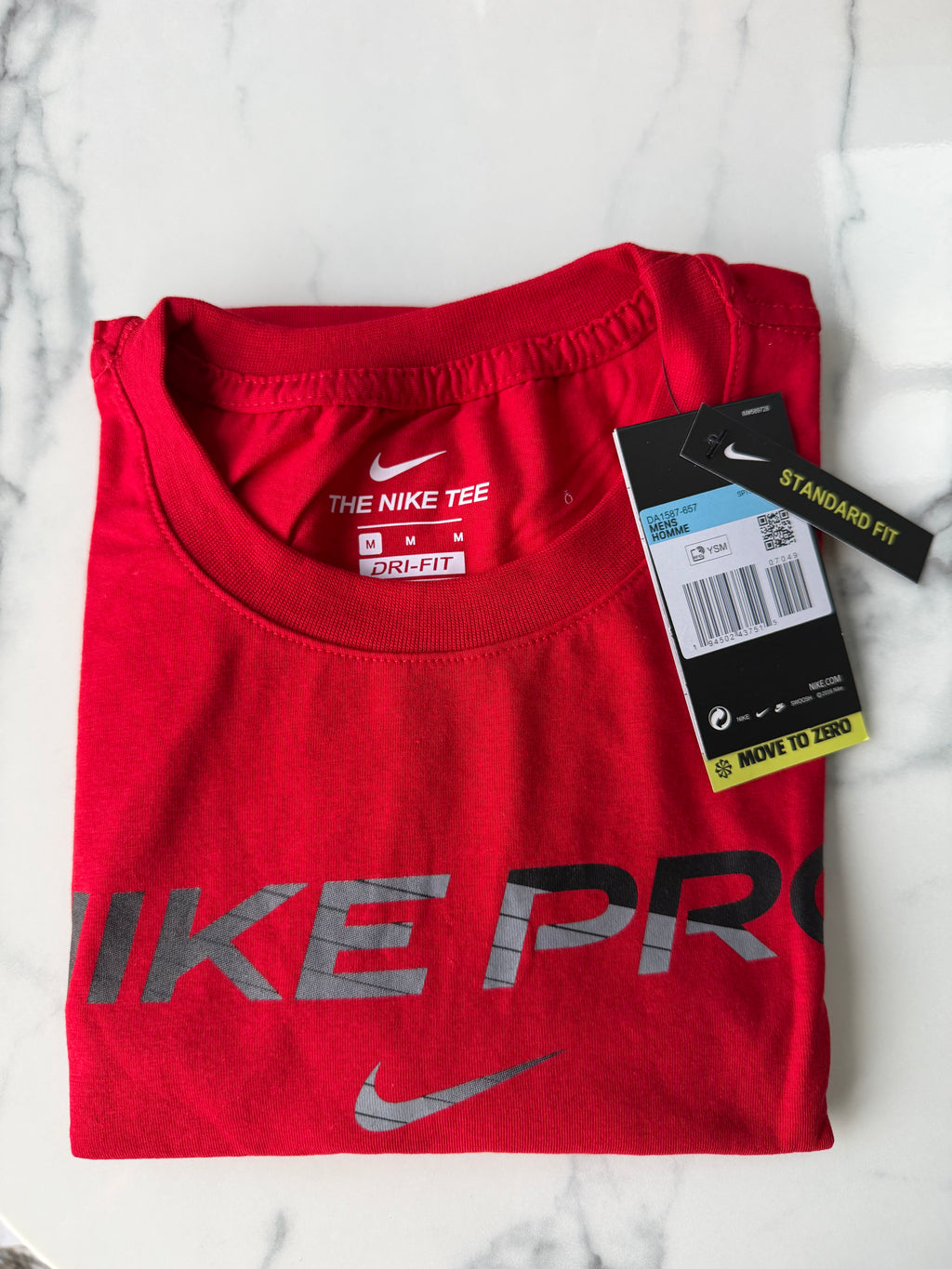 Nike Pro The Nike Tee Dri-FIT Men's Red Polyester Logo Crew T-Shirt Medium 808787-657