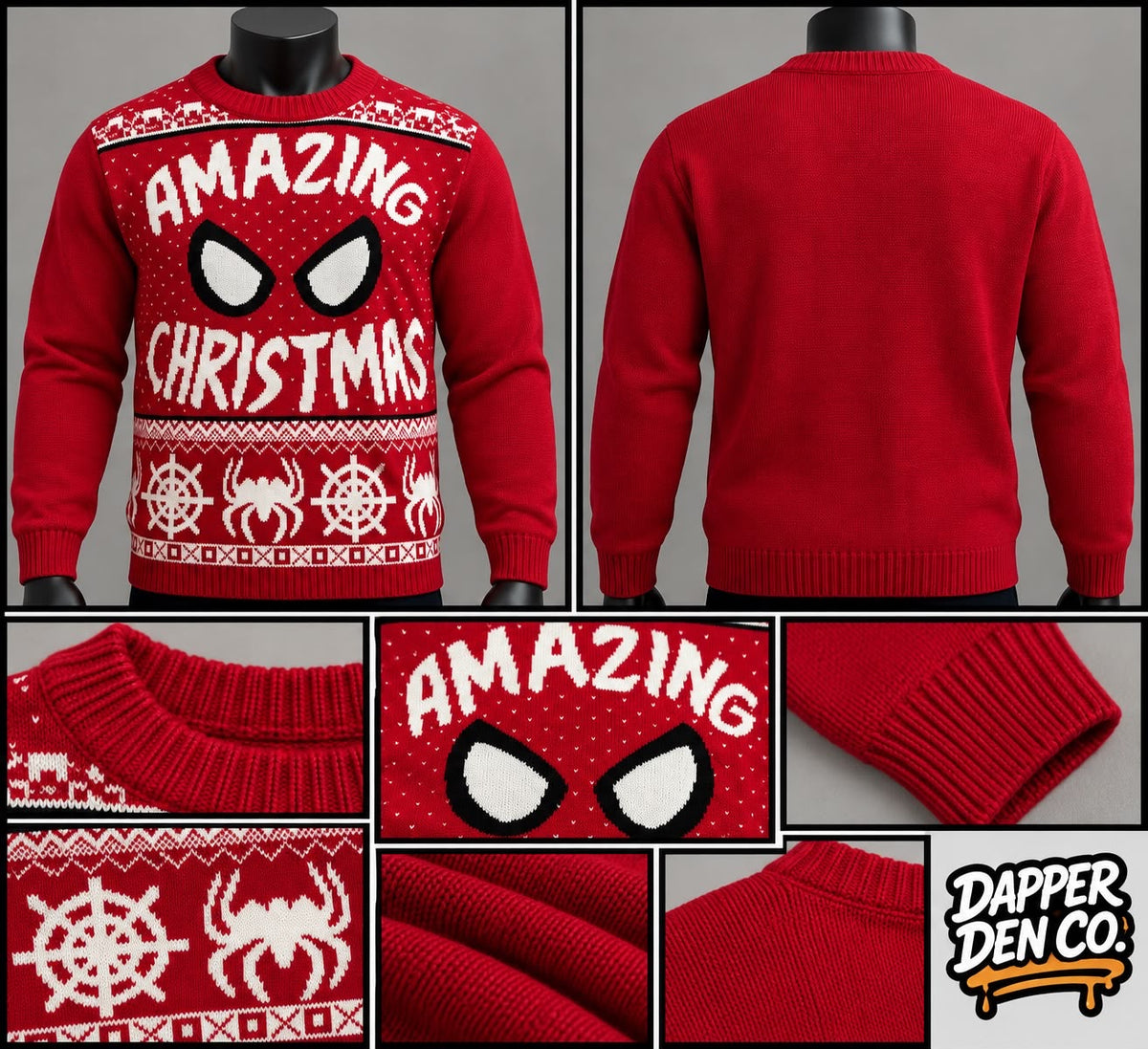 Christmas Spider-Man Amazing Christmas Red Knit Jumper Crew Neck L