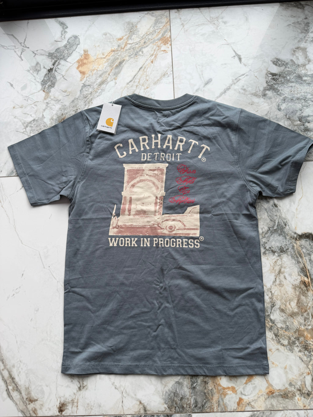 Carhartt WIP Men’s Grey Logo Graphic Print Crew Neck Cotton T-Shirt M