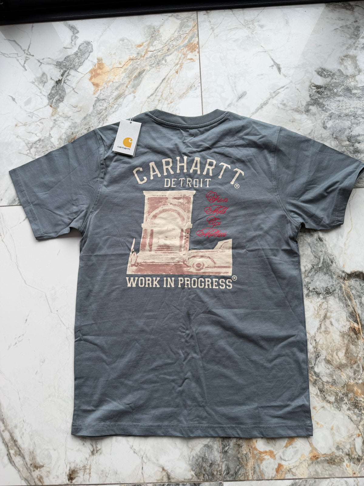 Carhartt WIP Men’s Grey Logo Graphic Print Crew Neck Cotton T-Shirt M