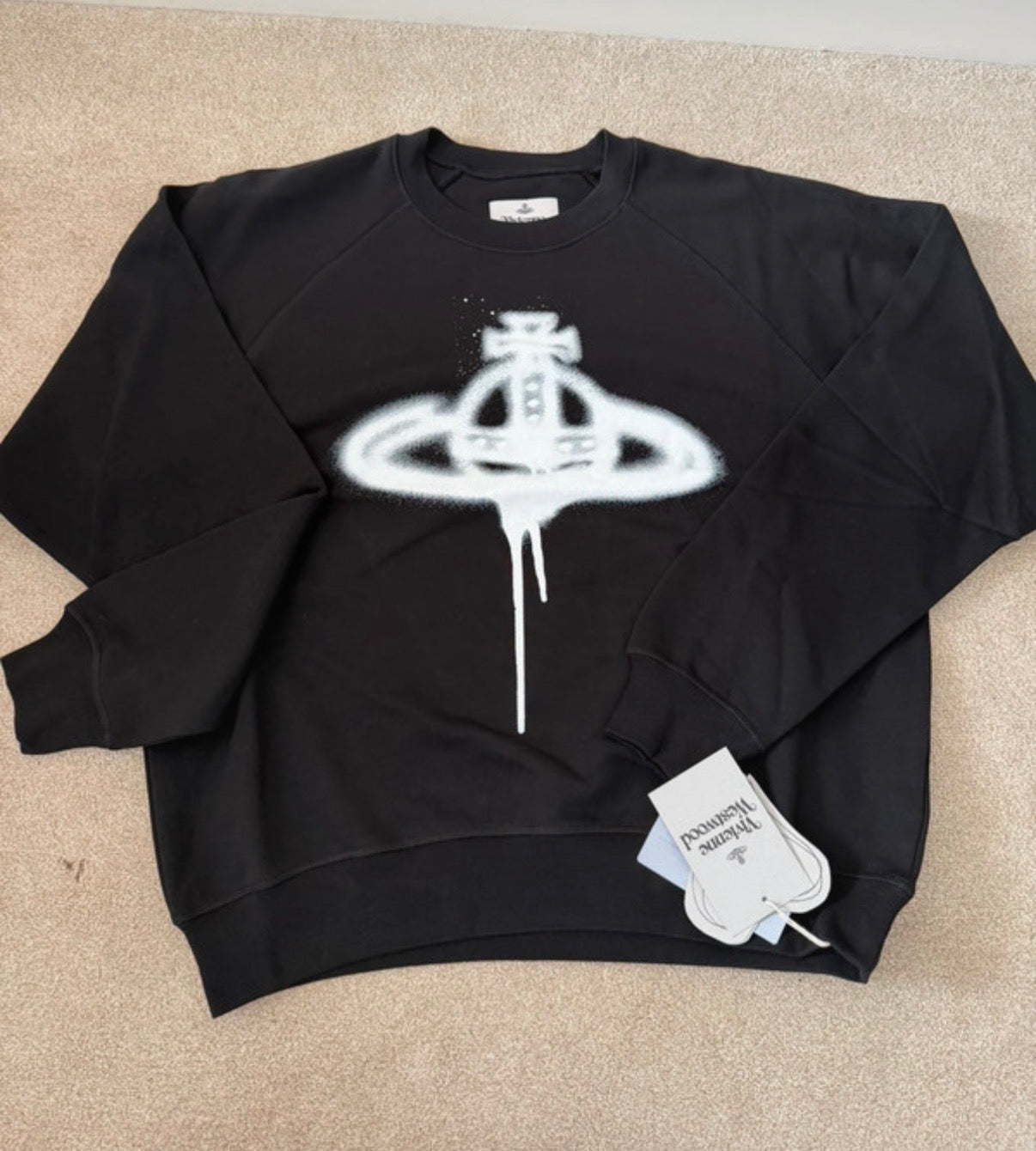 Vivienne Westwood Black Orb Logo Graphic Print Crew Neck Raglan Sweatshirt M