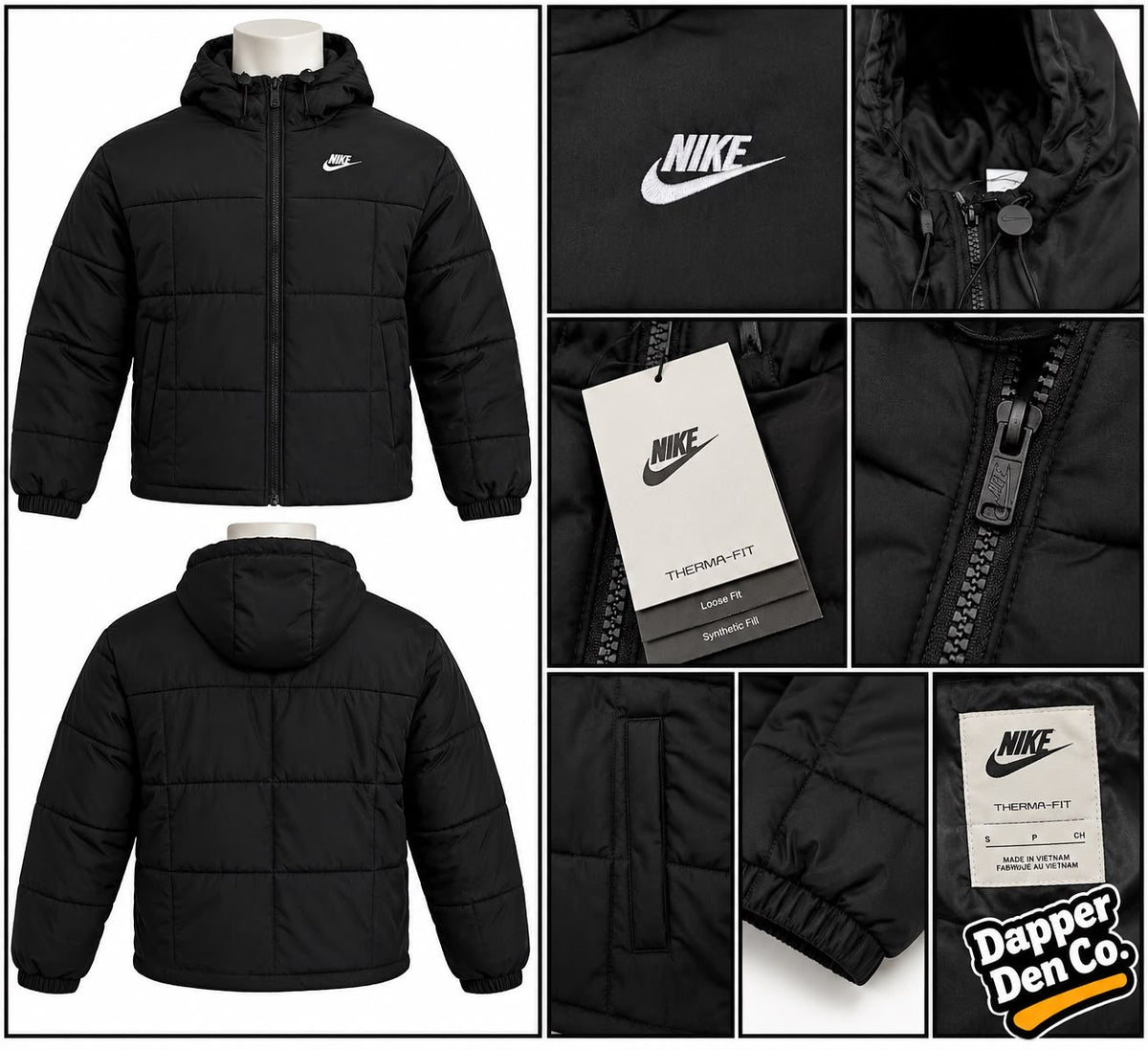 Nike Therma-FIT Men's Black Hooded Full Zip Puffer Jacket Loose Fit Size S