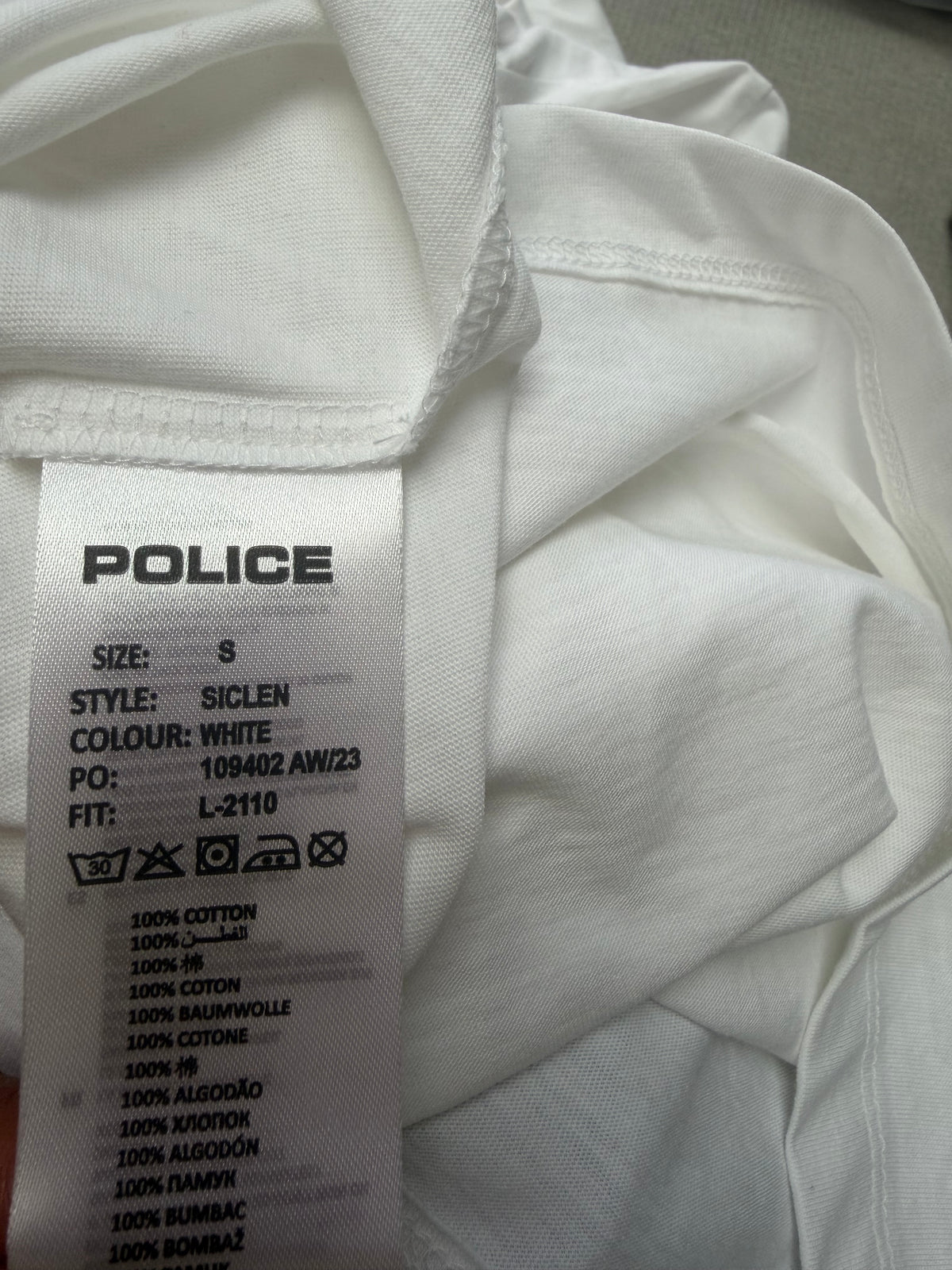 Police Men’s White Logo Crew Neck Short Sleeve Jersey Cotton T-Shirt S