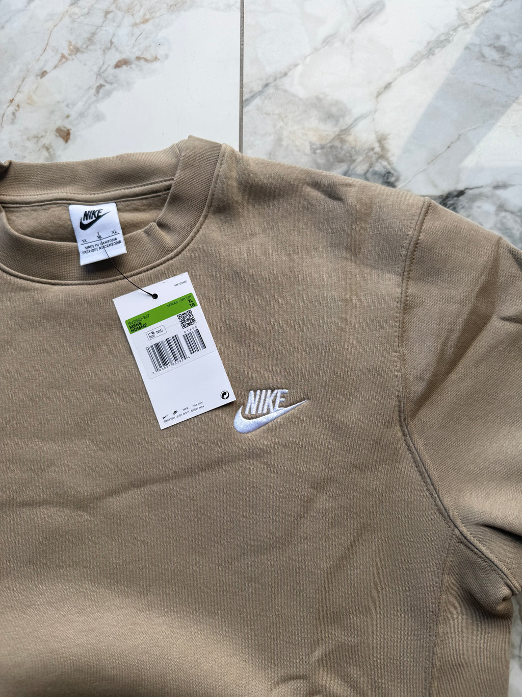 Nike Men's Beige Crew Neck Fleece Sweatshirt Logo XL BV2662-247