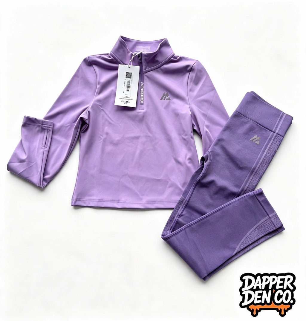 Montirex GIRLS Purple 2pc Leggings & Long Sleeve 1/4 Zip Top Set LARGE/MEDIUM