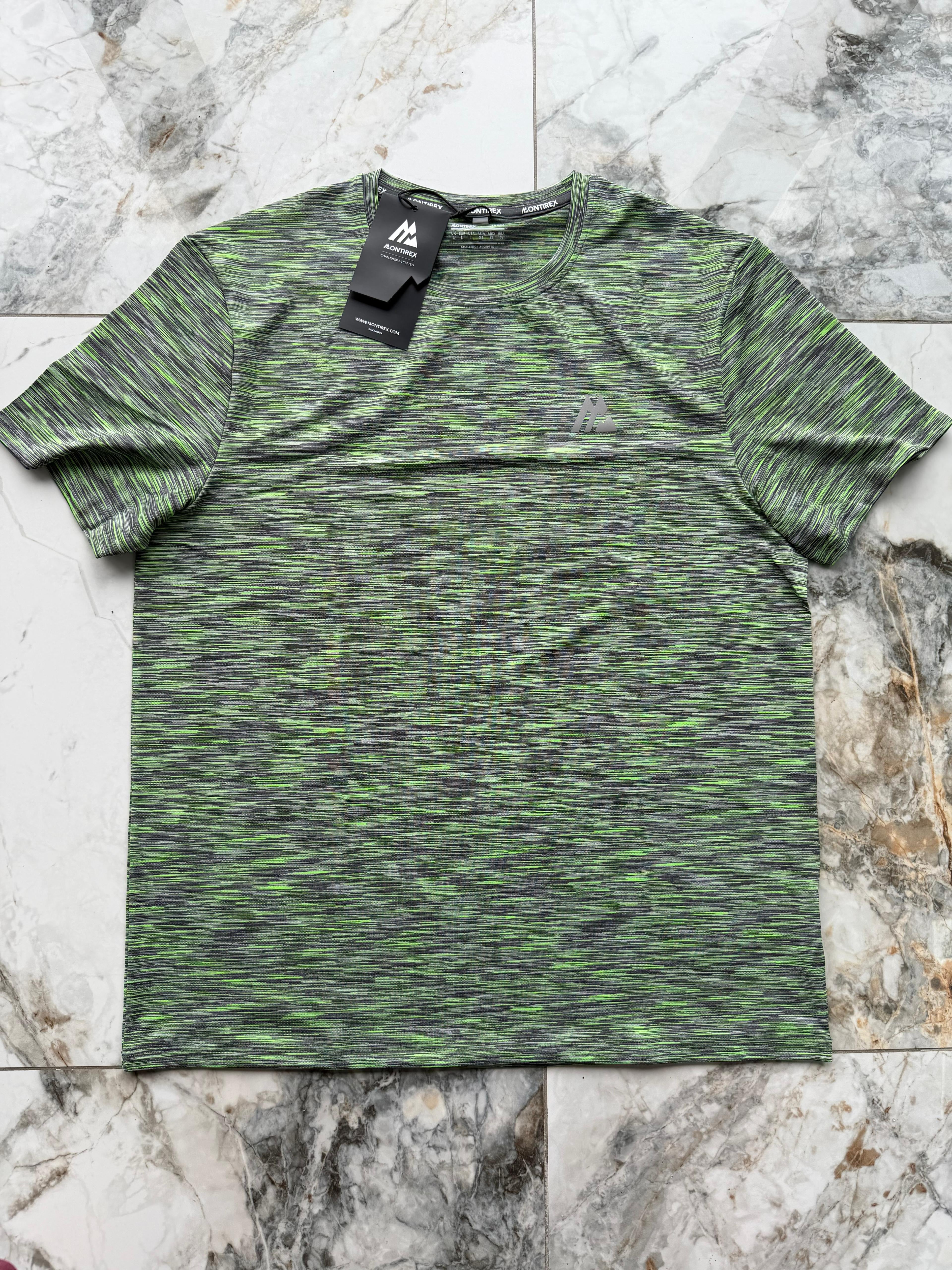 Montirex Trail 2.0 Men's Grey/Green Polyester Logo Crew T-Shirt Size L 234815