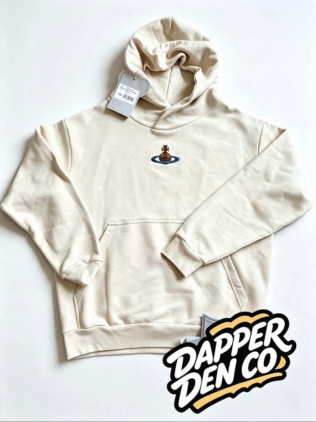 Vivienne Westwood Men's Cream Pullover Fleece Hoodie Orb Logo Pockets Size M