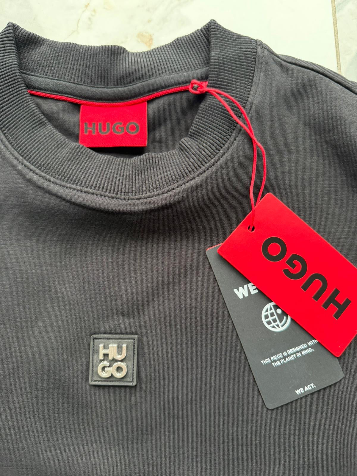 HUGO Men's Black Crew Neck Pullover Logo Sweatshirt Size Small 50533689