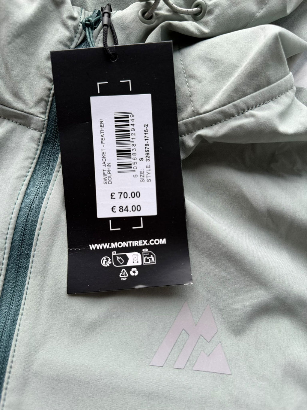 Montirex Men's Swift Hooded Full Zip Windbreaker Jacket Grey/Green Size Small