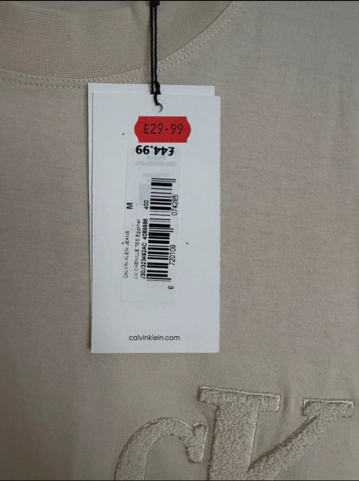 Calvin Klein Jeans Men’s Beige Logo Crew Neck Short Sleeve T-Shirt Size M