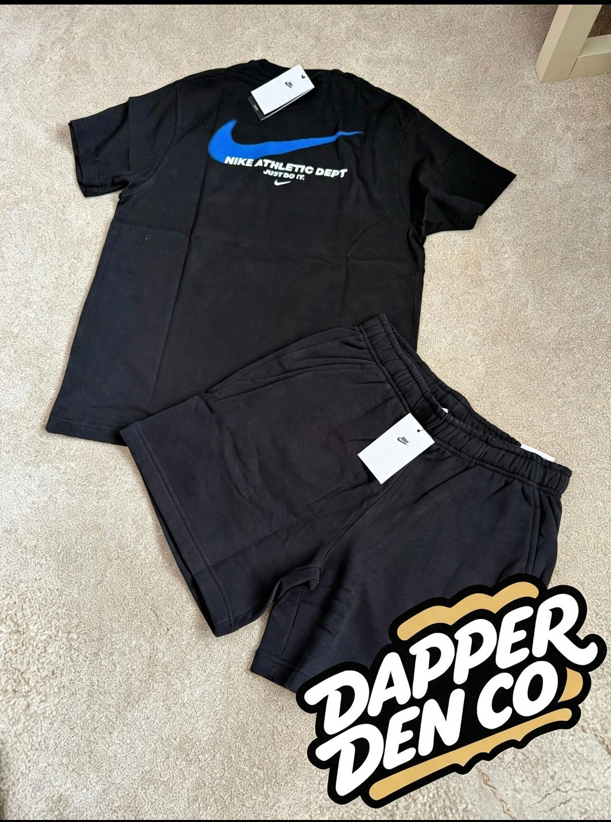 Nike Athletic Dept Just Do It Logo 2pc T-Shirt & Shorts Set Black/Blue MEDIUM