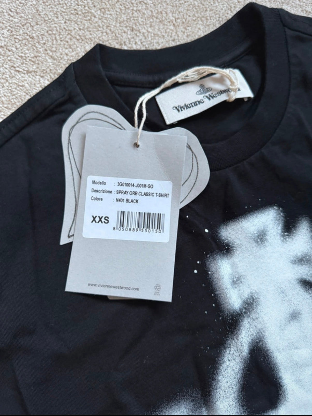 Vivienne Westwood Men’s Black Spray Orb Graphic Print Crew Neck T-Shirt 2XS
