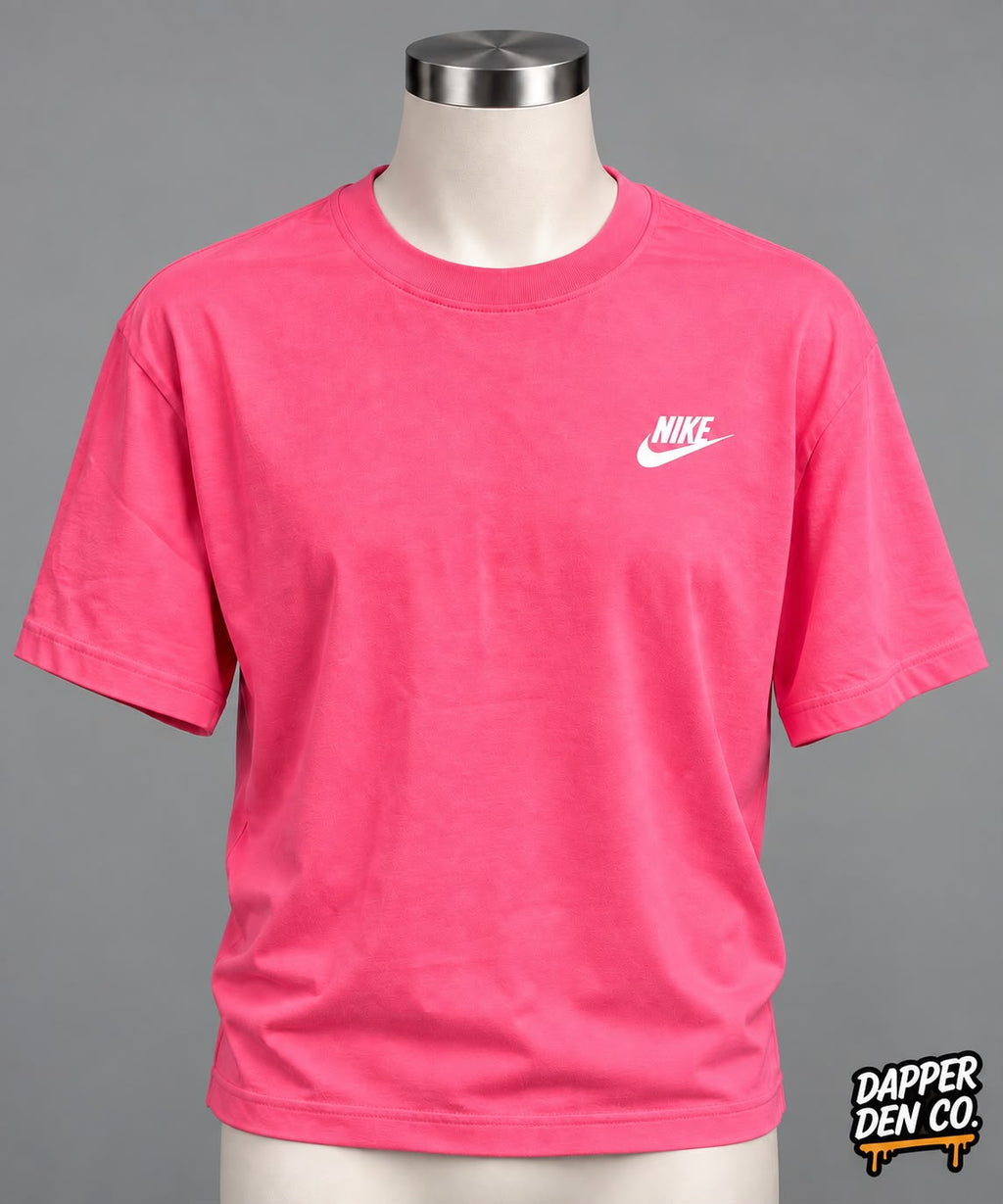 Nike Men’s Pink Logo Crew Neck Short Sleeve Solid Plain T-Shirt Regular L