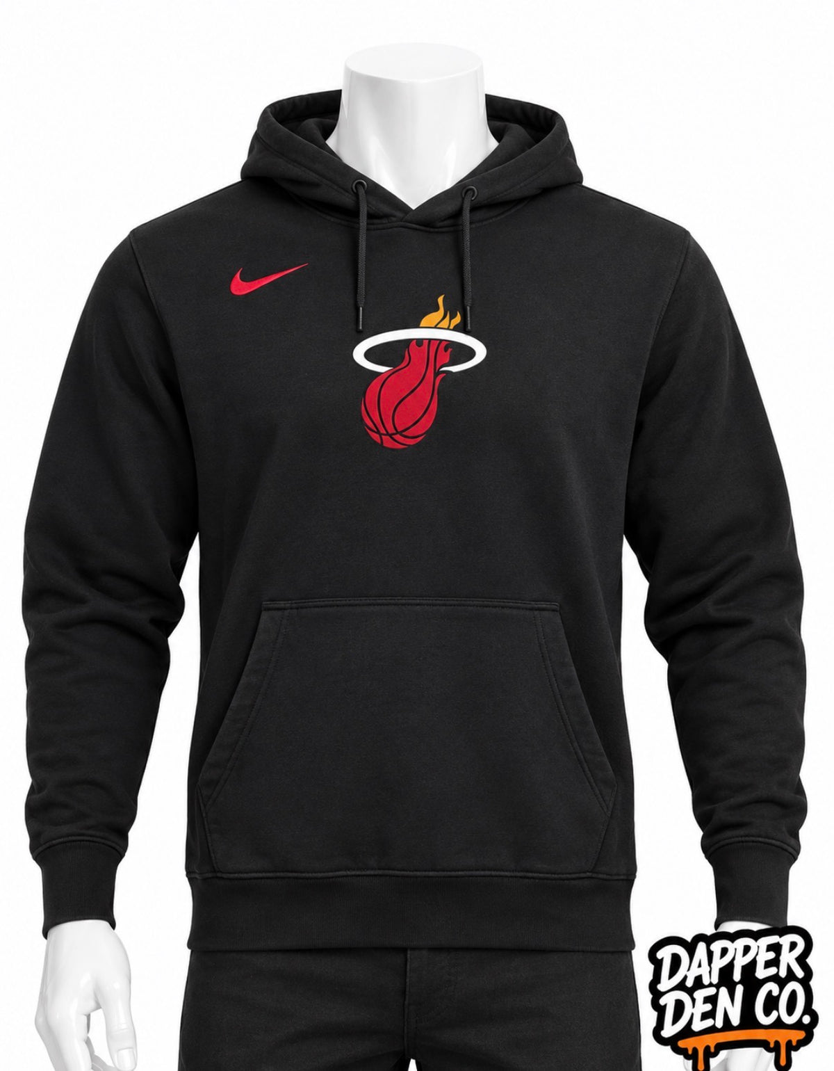 Nike Men's Black Miami Heat Pullover Fleece Hoodie Logo Pockets Size M FB4765