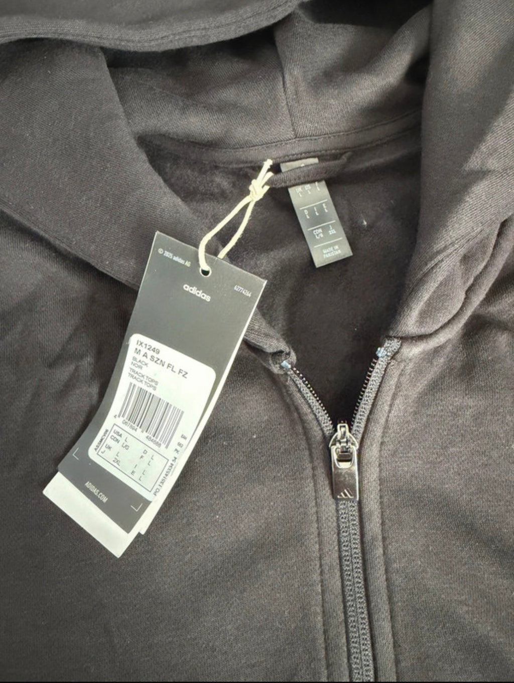adidas Men's Black Full Zip Fleece Hooded Hoodie w/ Logo Pockets Size M IX1249