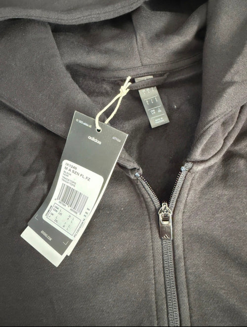 adidas Men's Black Full Zip Fleece Hooded Hoodie w/ Logo Pockets Size M IX1249