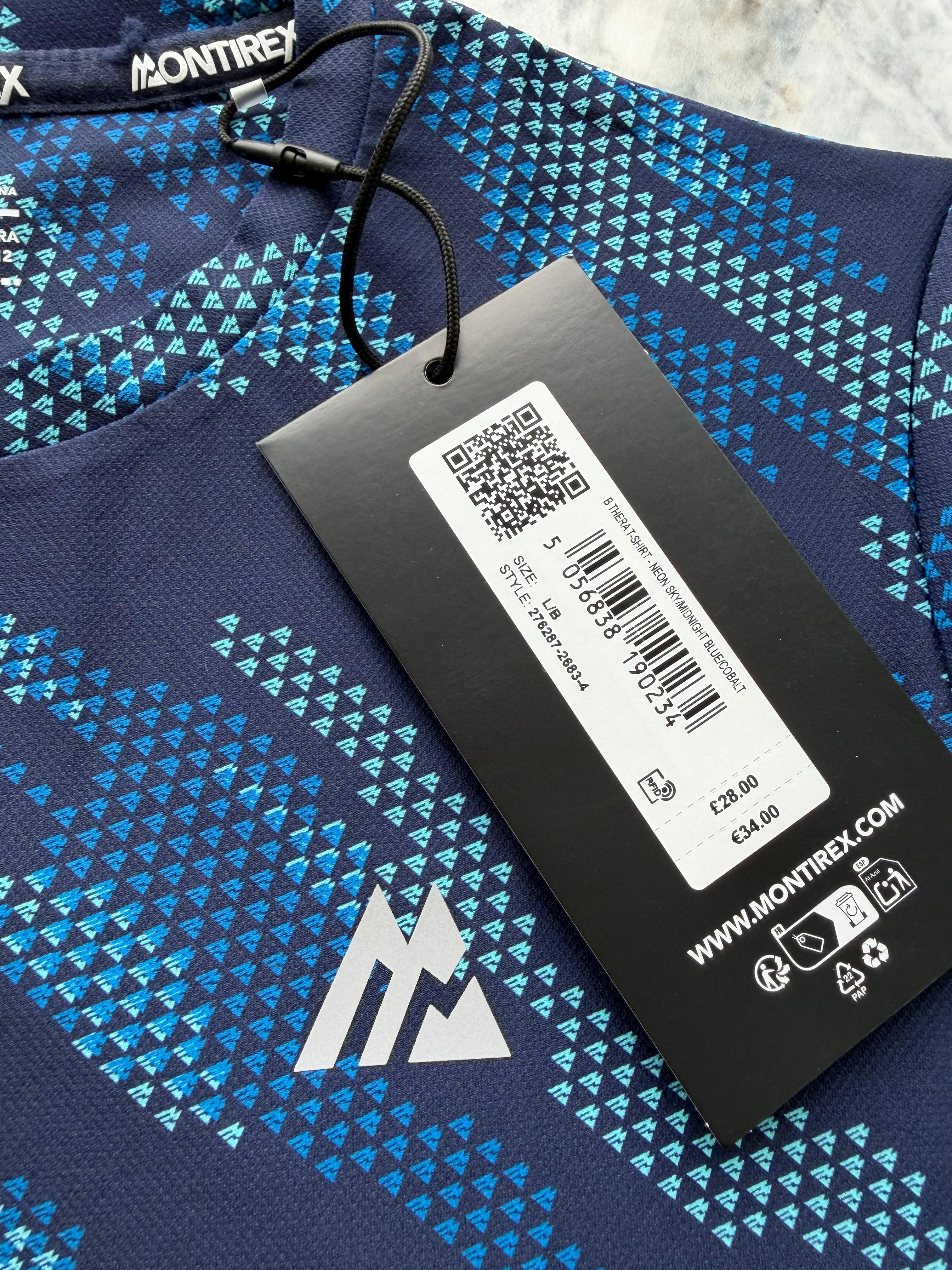 Montirex Teens Navy Blue Polyester Geometric Breathable Logo Crew T-Shirt L