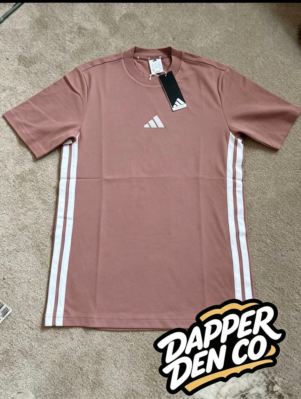 adidas Essentials Men's Pink Cotton 3-Stripes Crew T-Shirt Size S JE6395