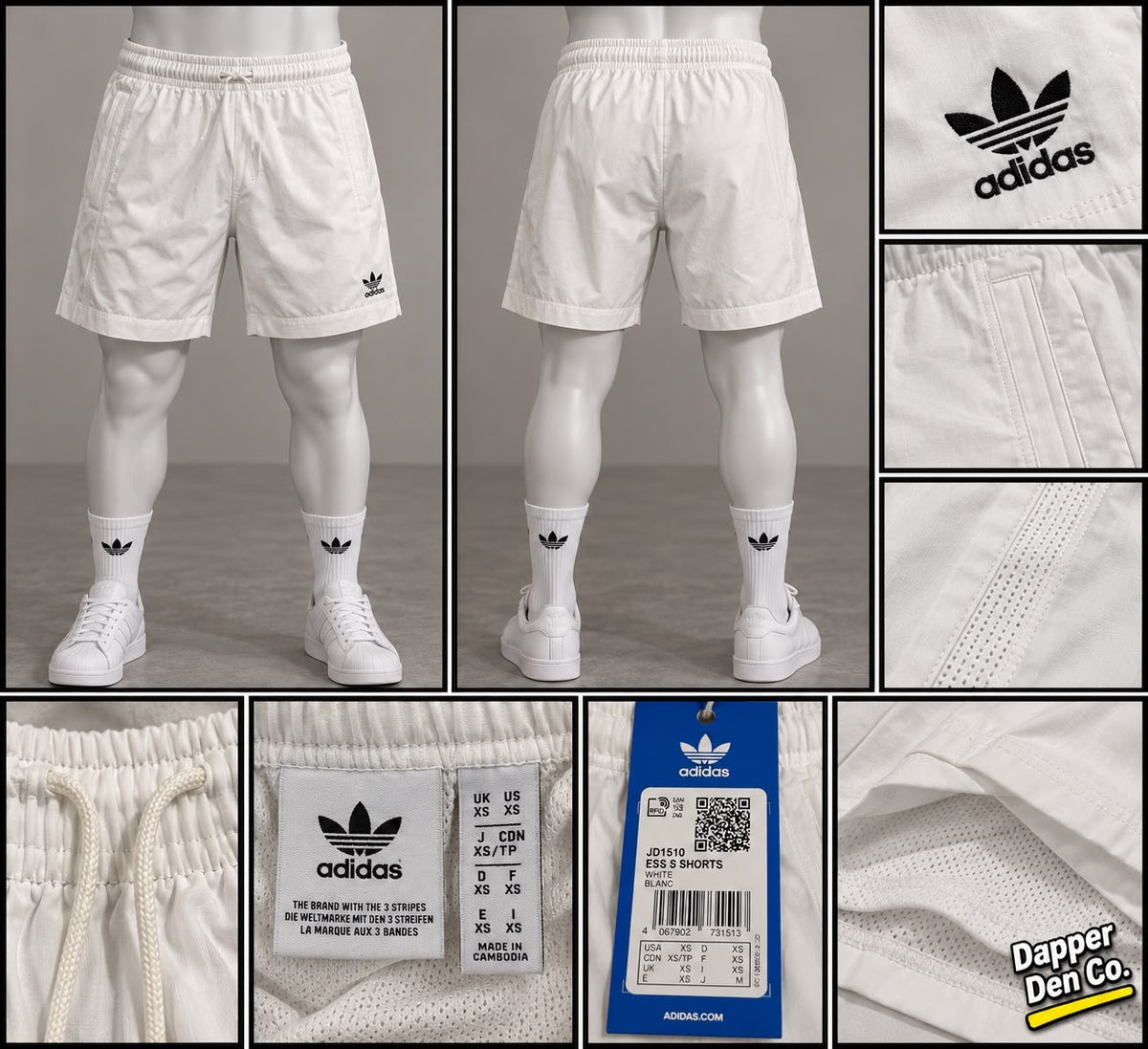 adidas Men's Athletic Shorts XS White Trefoil Logo Drawstring Pockets JD1510