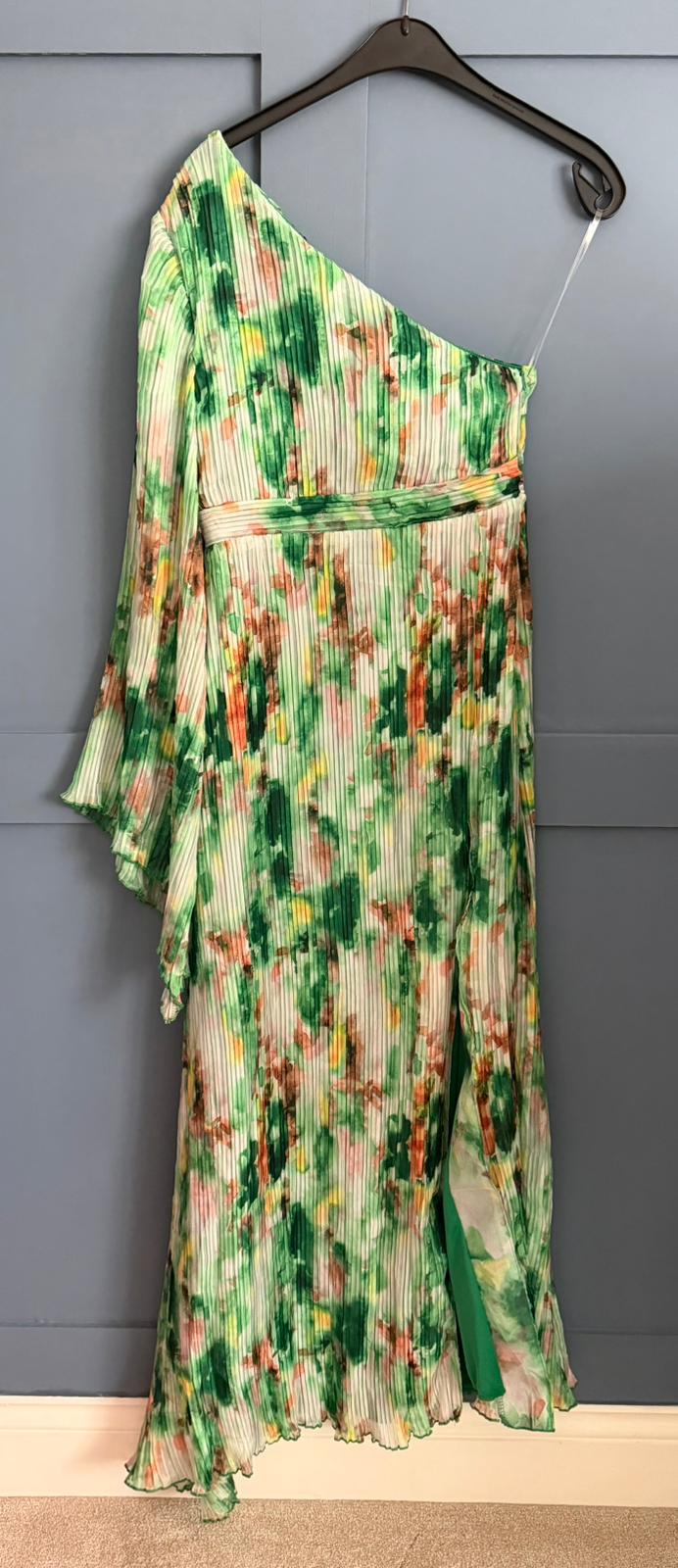 Boohoo Green Floral Pleated Maxi Dress size 10