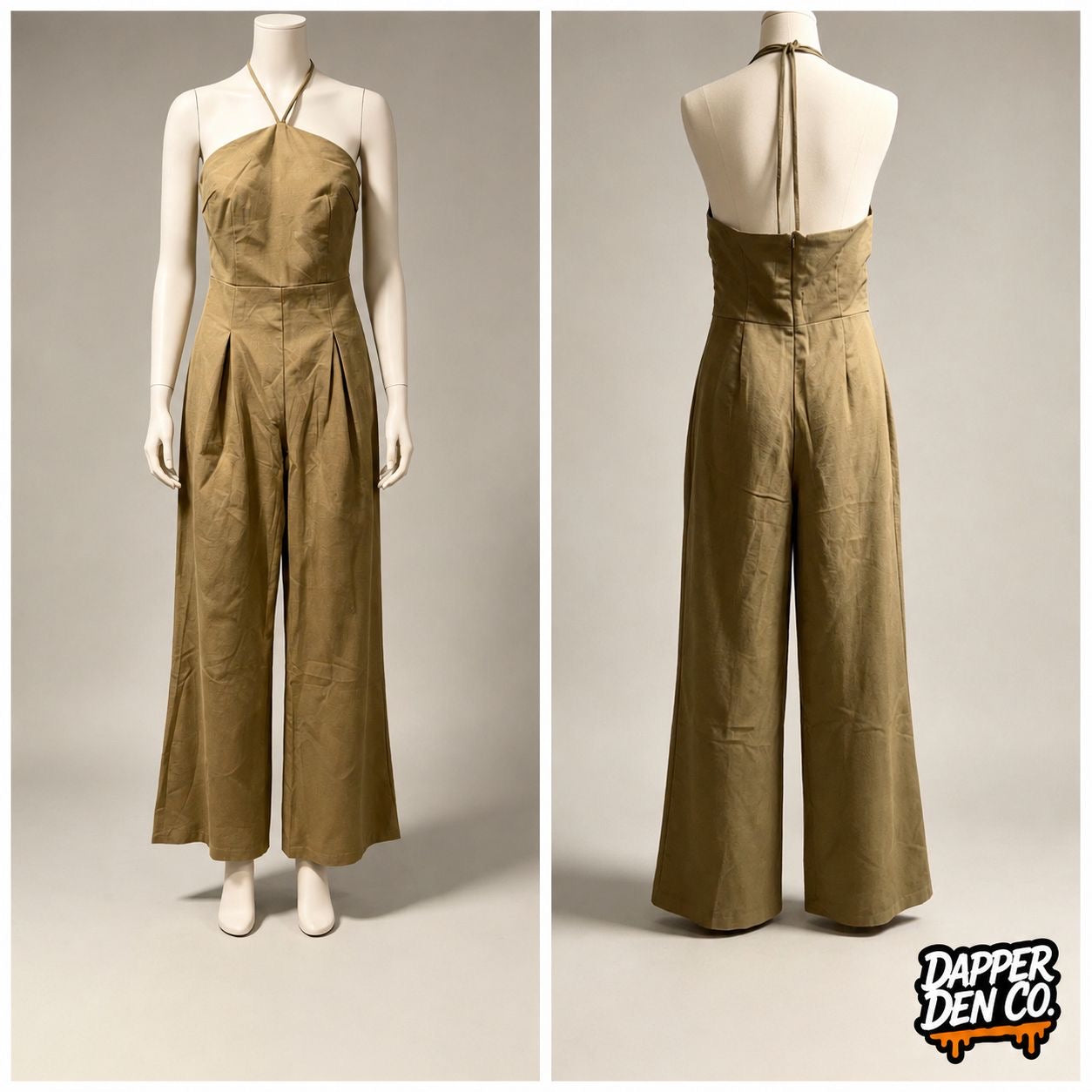 Boohoo Khaki Halter Jumpsuit size 10