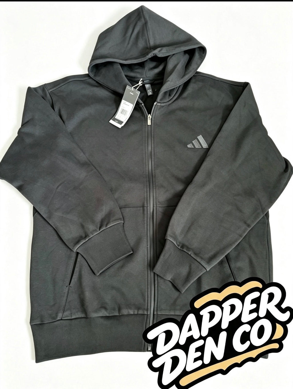 adidas Men's Black Full Zip Fleece Hooded Hoodie w/ Logo Pockets Size M IX1249