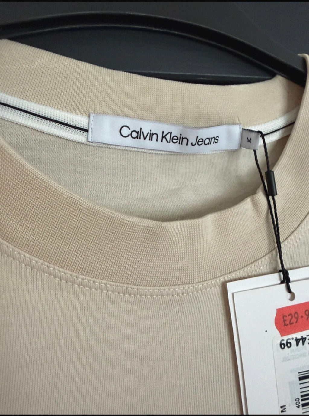 Calvin Klein Jeans Men’s Beige Logo Crew Neck Short Sleeve T-Shirt Size M