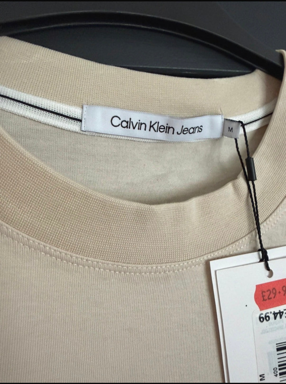 Calvin Klein Jeans Men’s Beige Logo Crew Neck Short Sleeve T-Shirt Size M