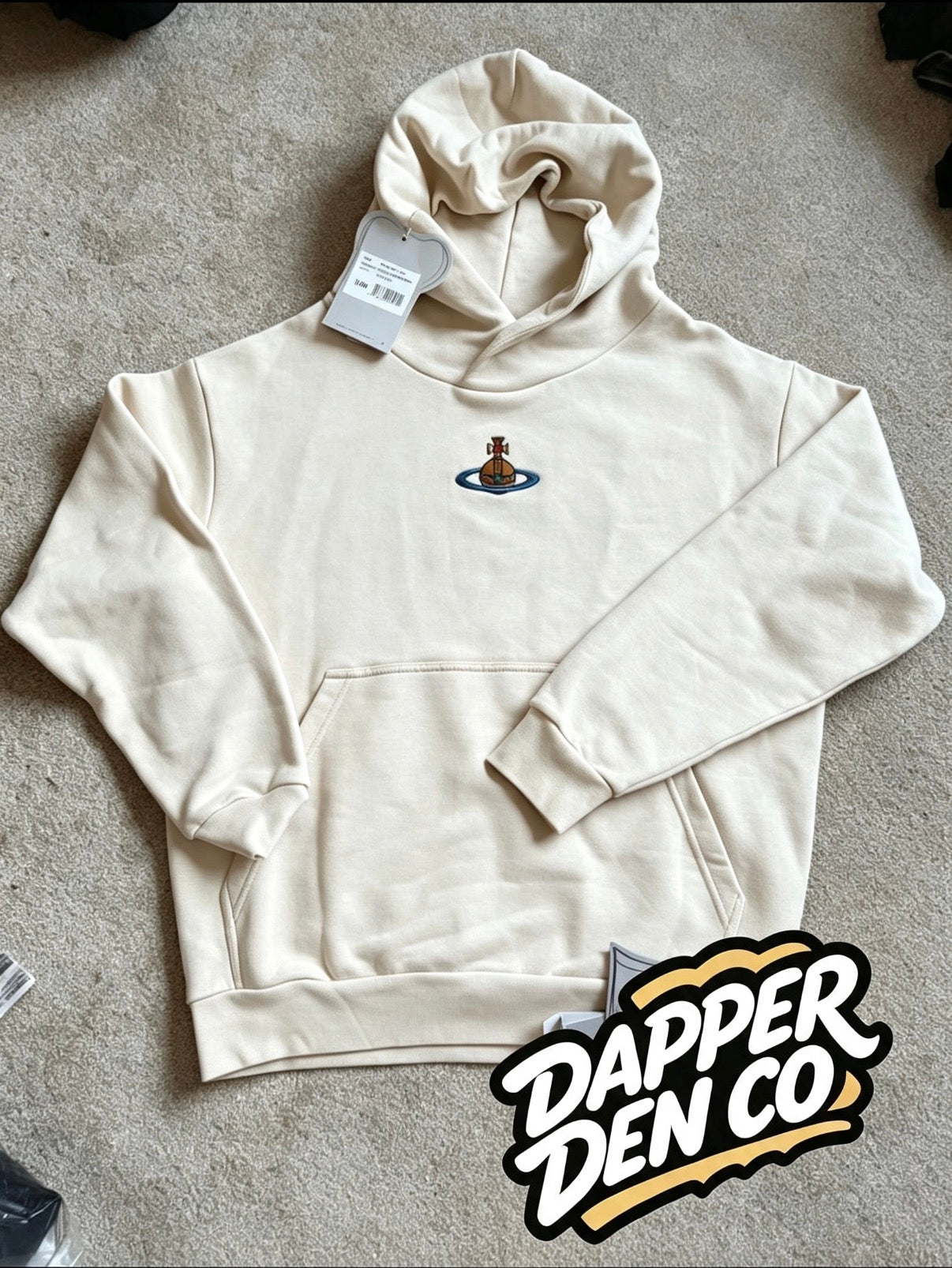 Vivienne Westwood Men's Cream Pullover Fleece Hoodie Orb Logo Pockets Size M