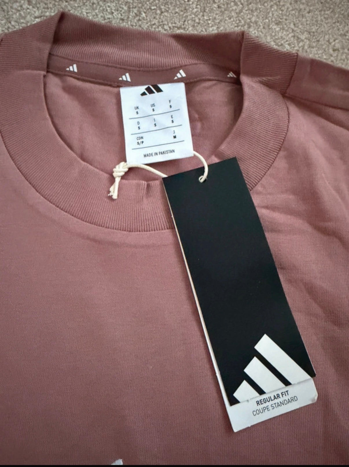 adidas Essentials Men's Pink Cotton 3-Stripes Crew T-Shirt Size S JE6395