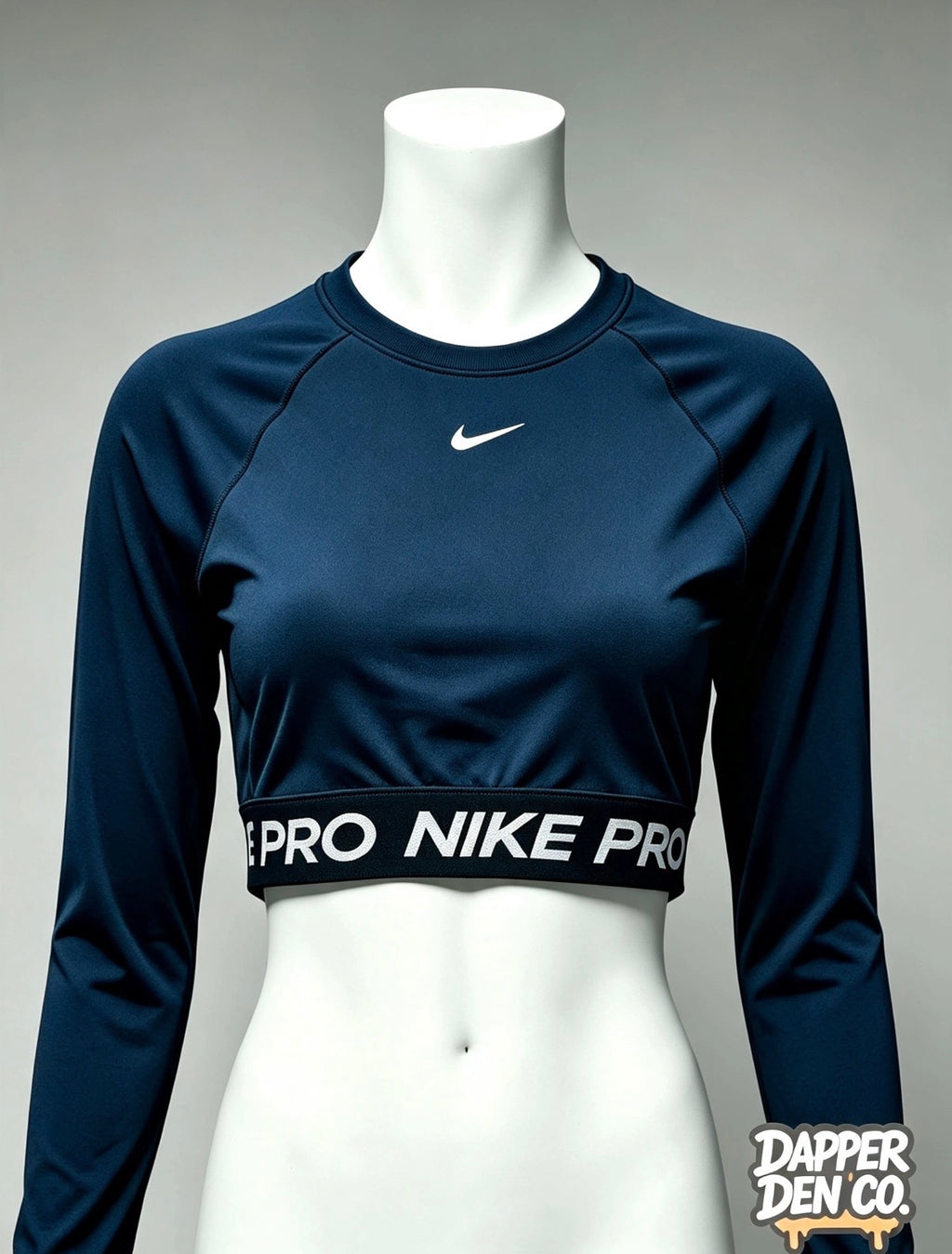 Nike Pro Dri-FIT Women's Cropped Long Sleeve Crew Neck Stretch Top Blue Large
