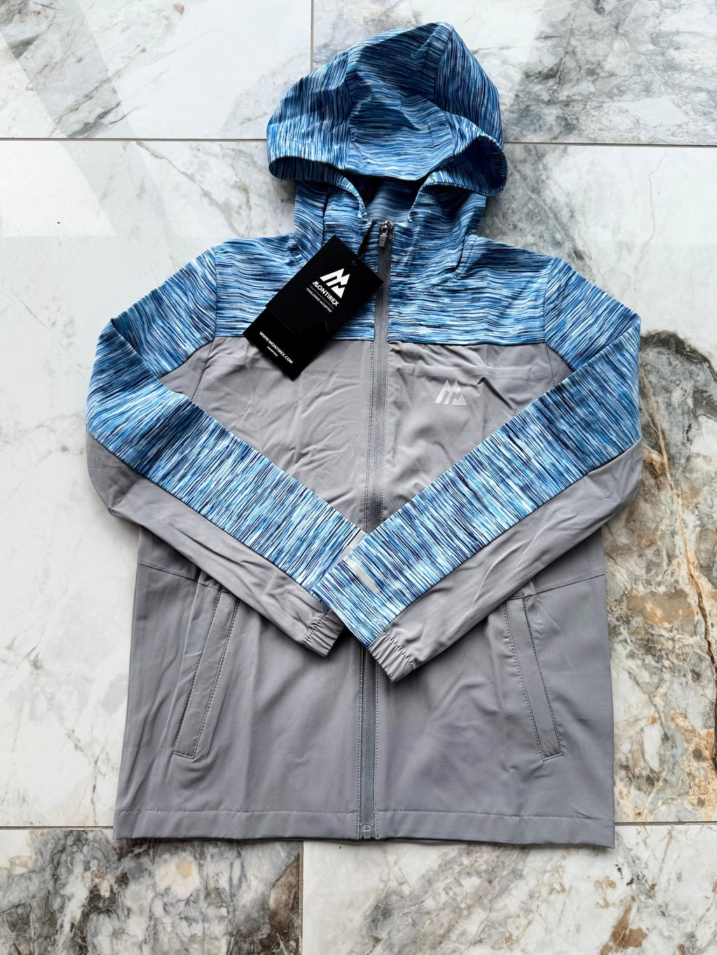 Montirex BOYS B Trail Hooded Full Zip Windbreaker Jacket Blue/Grey XS