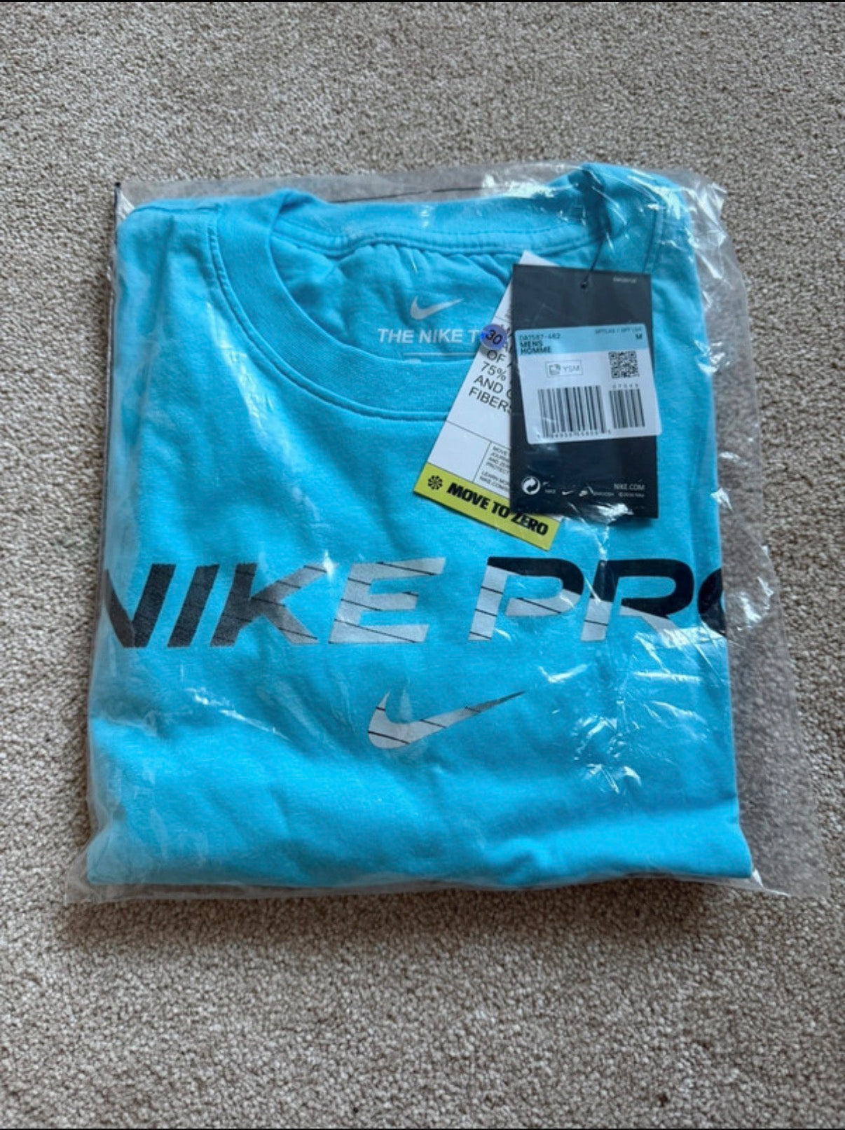 Nike Pro Dri-FIT Men's Blue Cotton Logo Crew Neck T-Shirt Size M