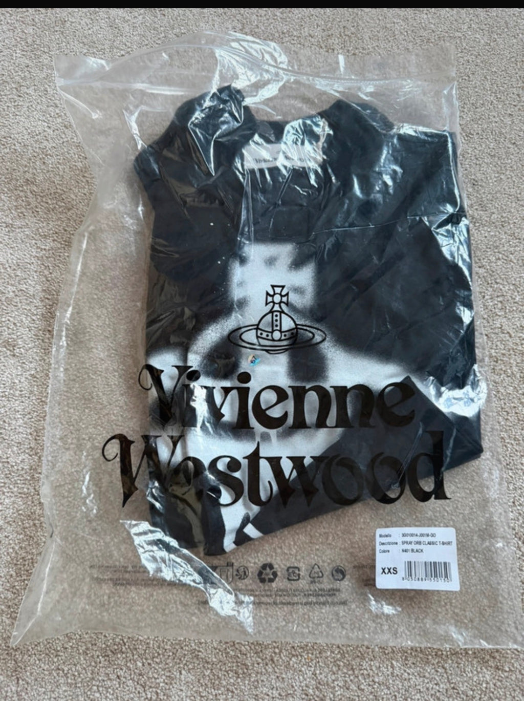Vivienne Westwood Men’s Black Spray Orb Graphic Print Crew Neck T-Shirt 2XS