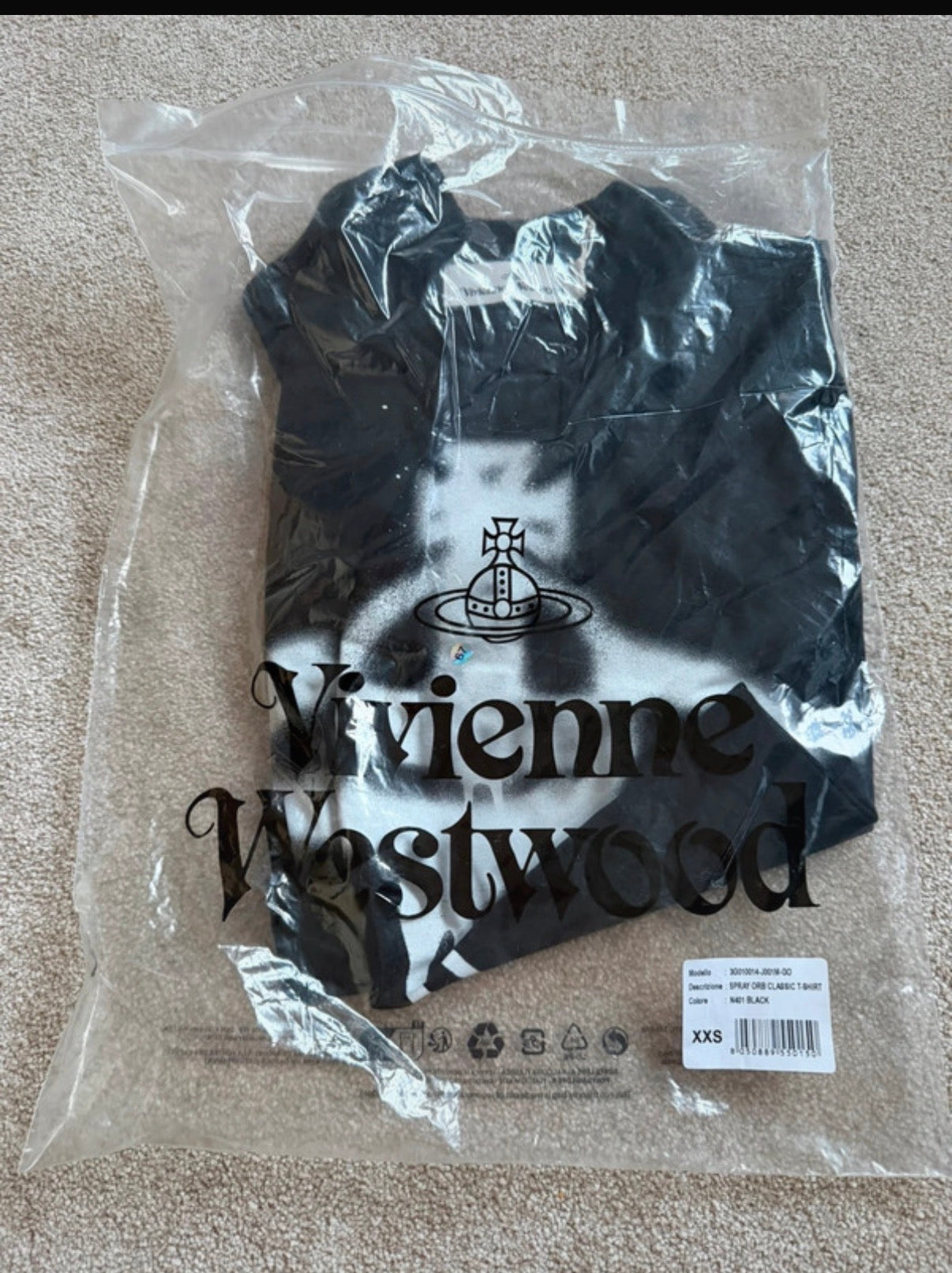 Vivienne Westwood Men’s Black Spray Orb Graphic Print Crew Neck T-Shirt 2XS