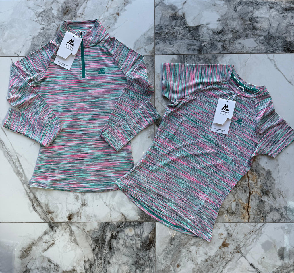 Montirex Women's 1/4 Zip Mock Neck Striped Raglan Gym T-Shirt Multicolour XXS