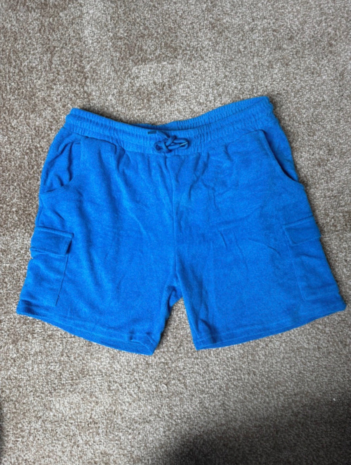 boohooMAN Men's 2pc Terry Shirt & Shorts Set Pockets Drawstring Blue M