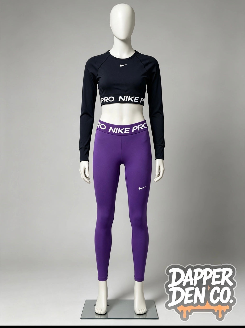 Nike Pro Dri-FIT Women's black Crop long sleeve top & Mid purple Leggings  XS