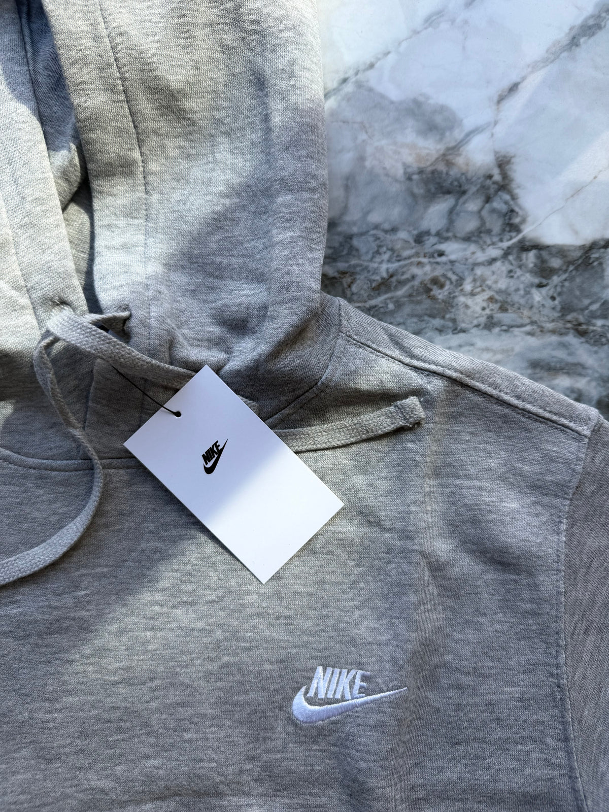 Nike Men's Grey Pullover Fleece Hooded Hoodie Logo Pockets Size Large