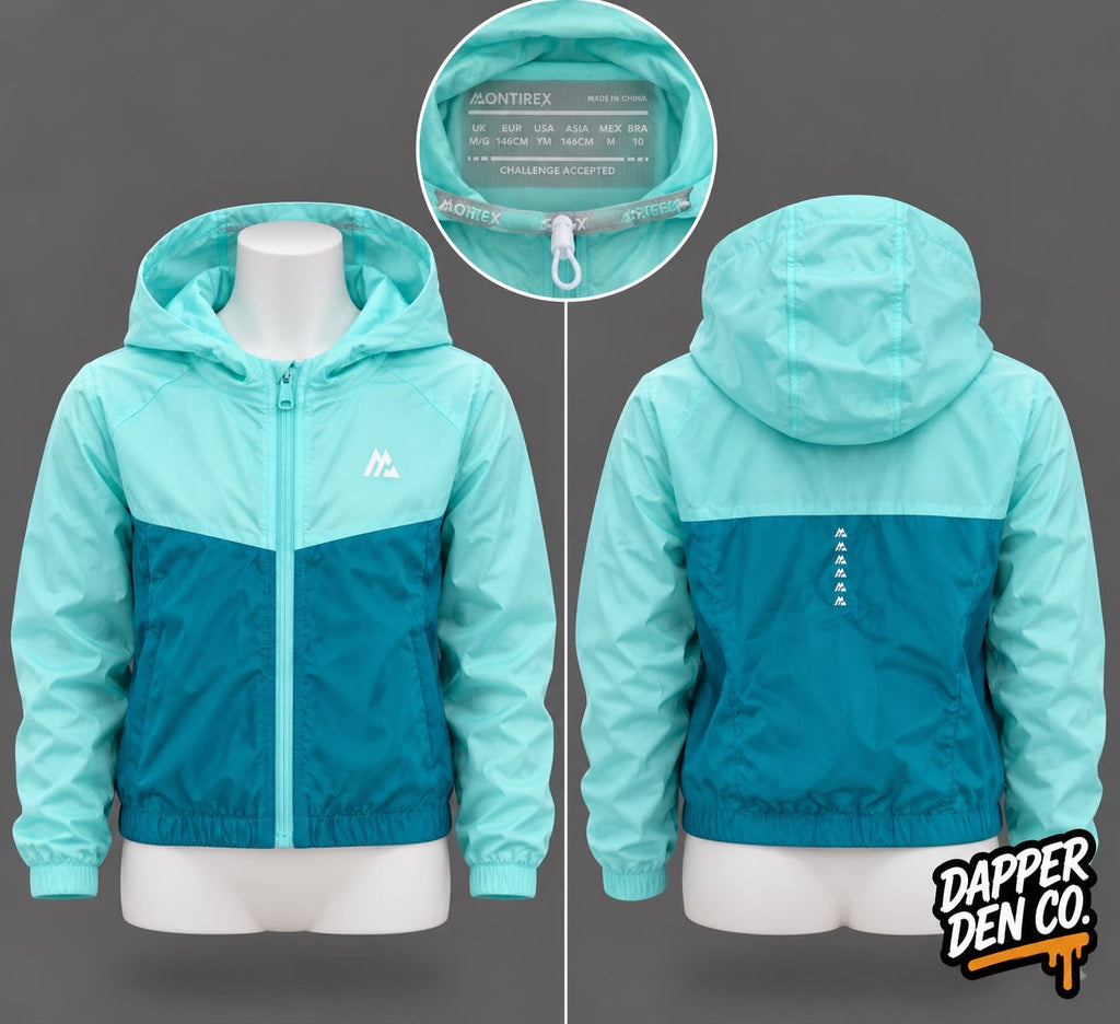 Montirex Pace 2.0 Teens Turquoise/Blue Hooded Ripstop Windbreaker Zip M/G